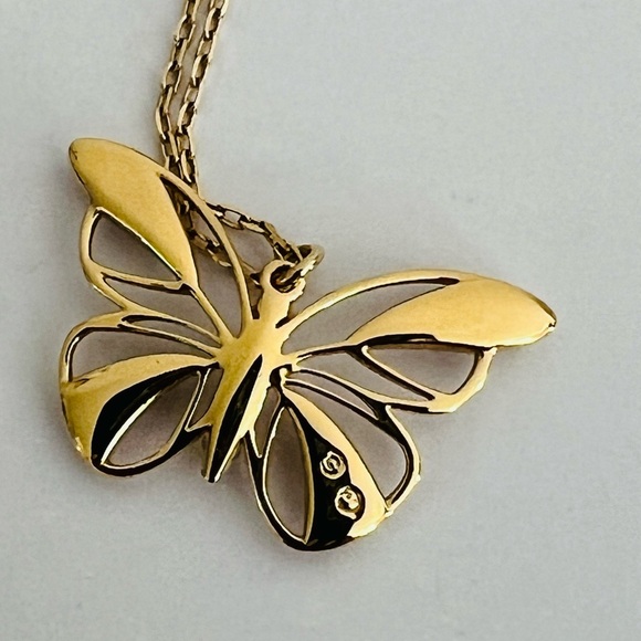 Swarovski Gold Tone White & Pink Crystals Butterfly Necklace - Picture 3 of 8